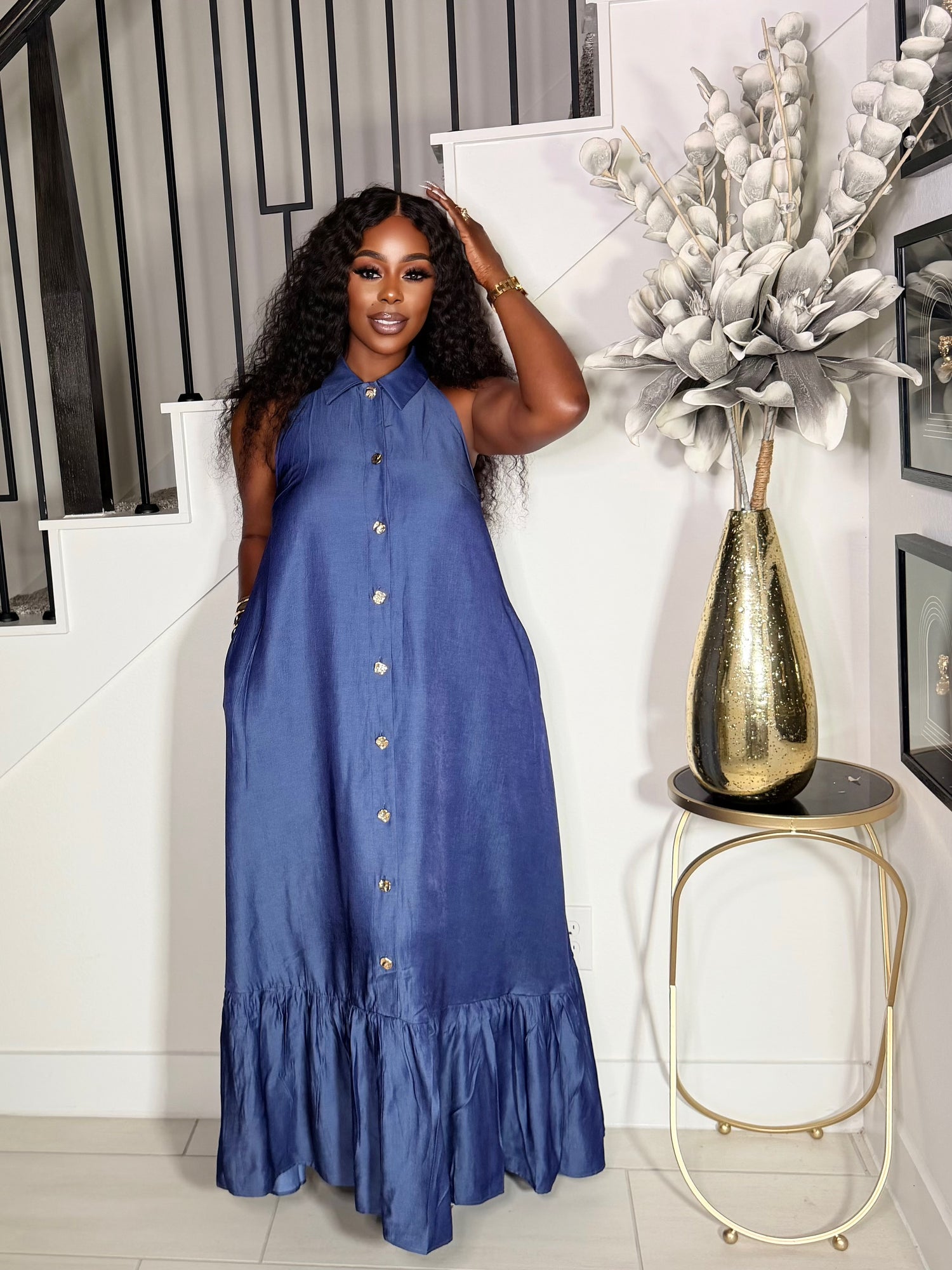blue maxi dress summer Classic Linen Open Back making it ideal for those seeking a floor Darcey Embroidered Maxi Dress Navy