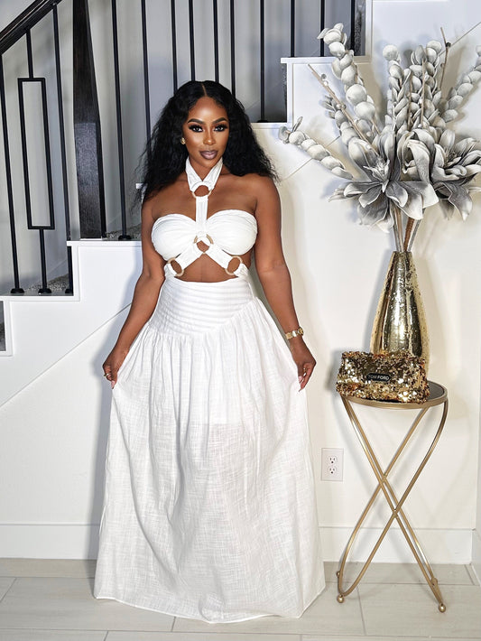 MAJOR ATTRACTION LINEN 2 PIECE MAXI DRESS (WHITE)