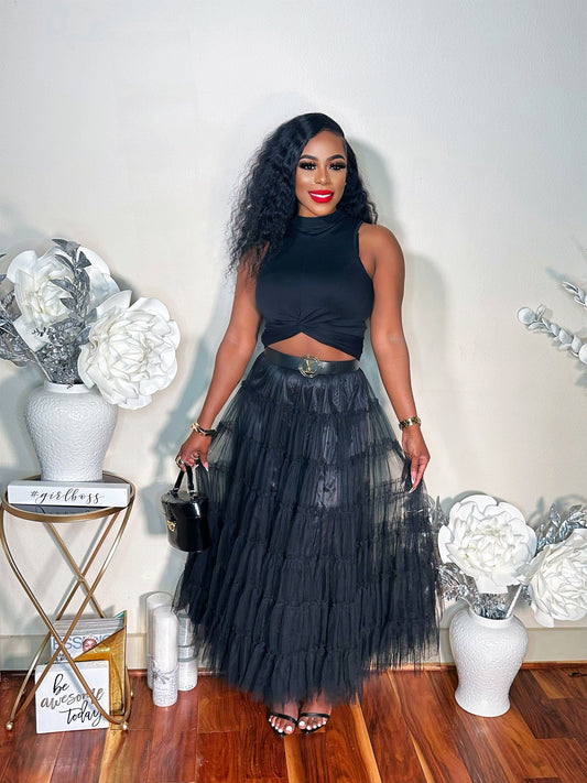 THINK TULLE MIDI SKIRT (BLACK)