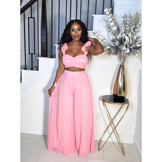 LOVELY DAY WIDE LEG PANTS SET (ROSE)