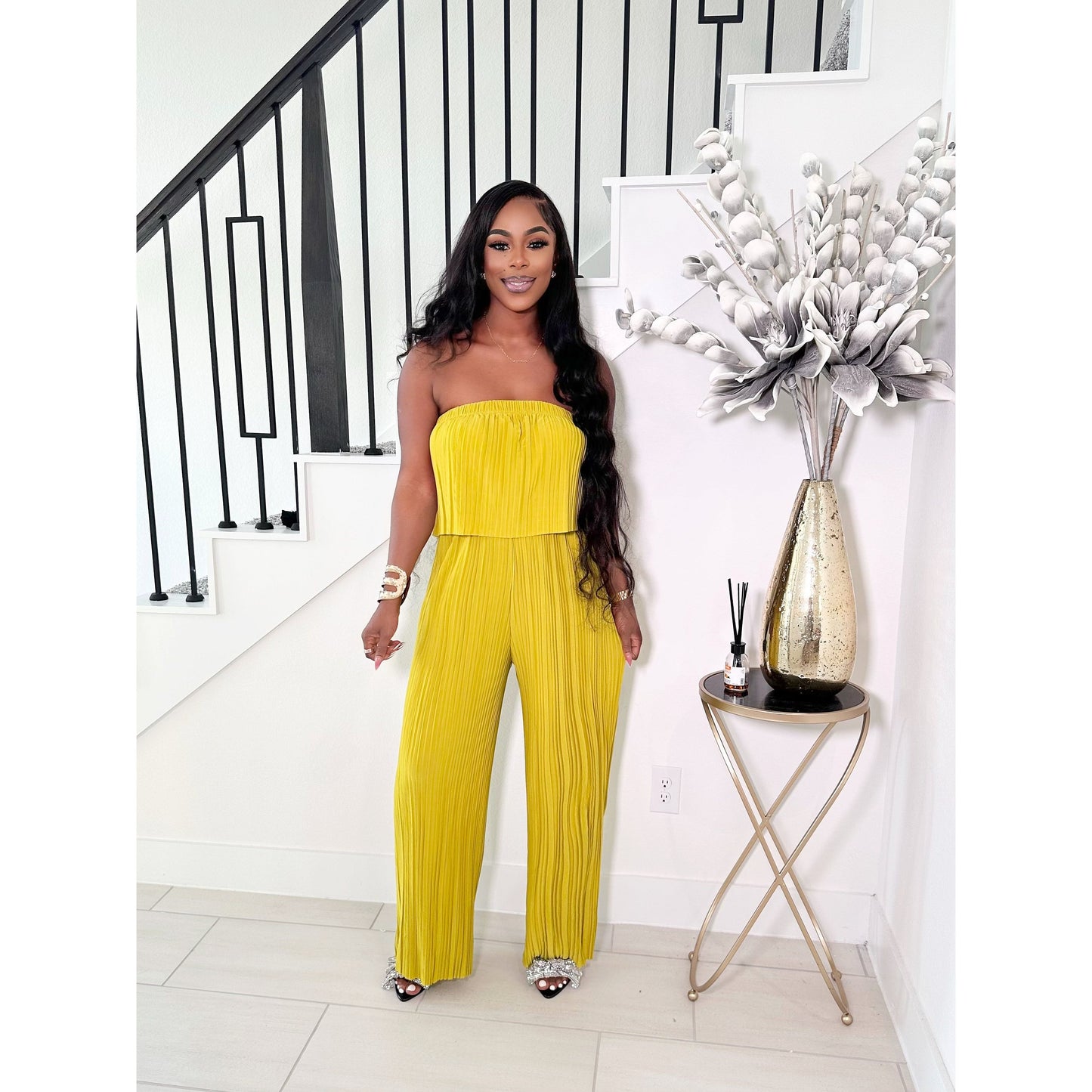 GET IT OFF THE SHOULDER JUMPSUIT (LIME)