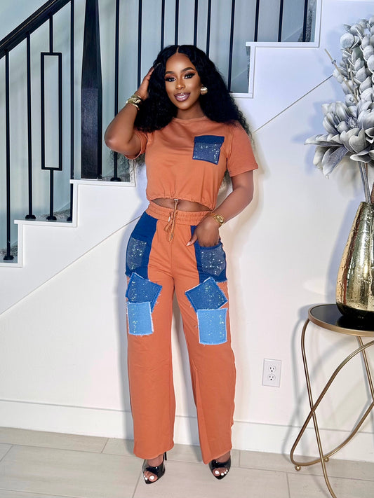 MORE DENIM PLEASE 2PIECE SET (RUST)
