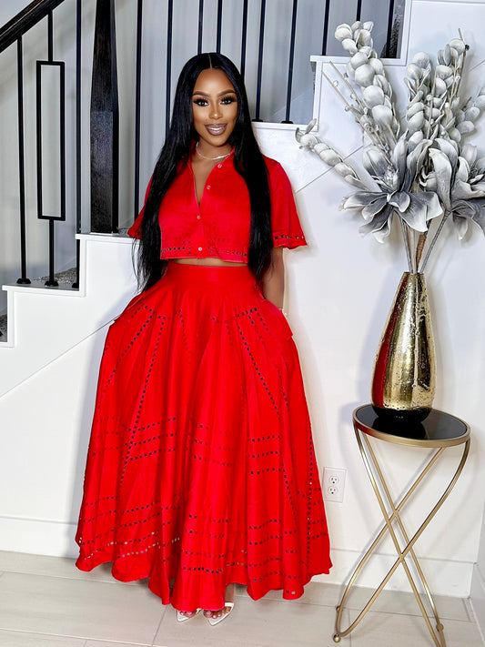 MAKE A WISH CLASSY WHITE FLARE SKIRT SET (WHITE)