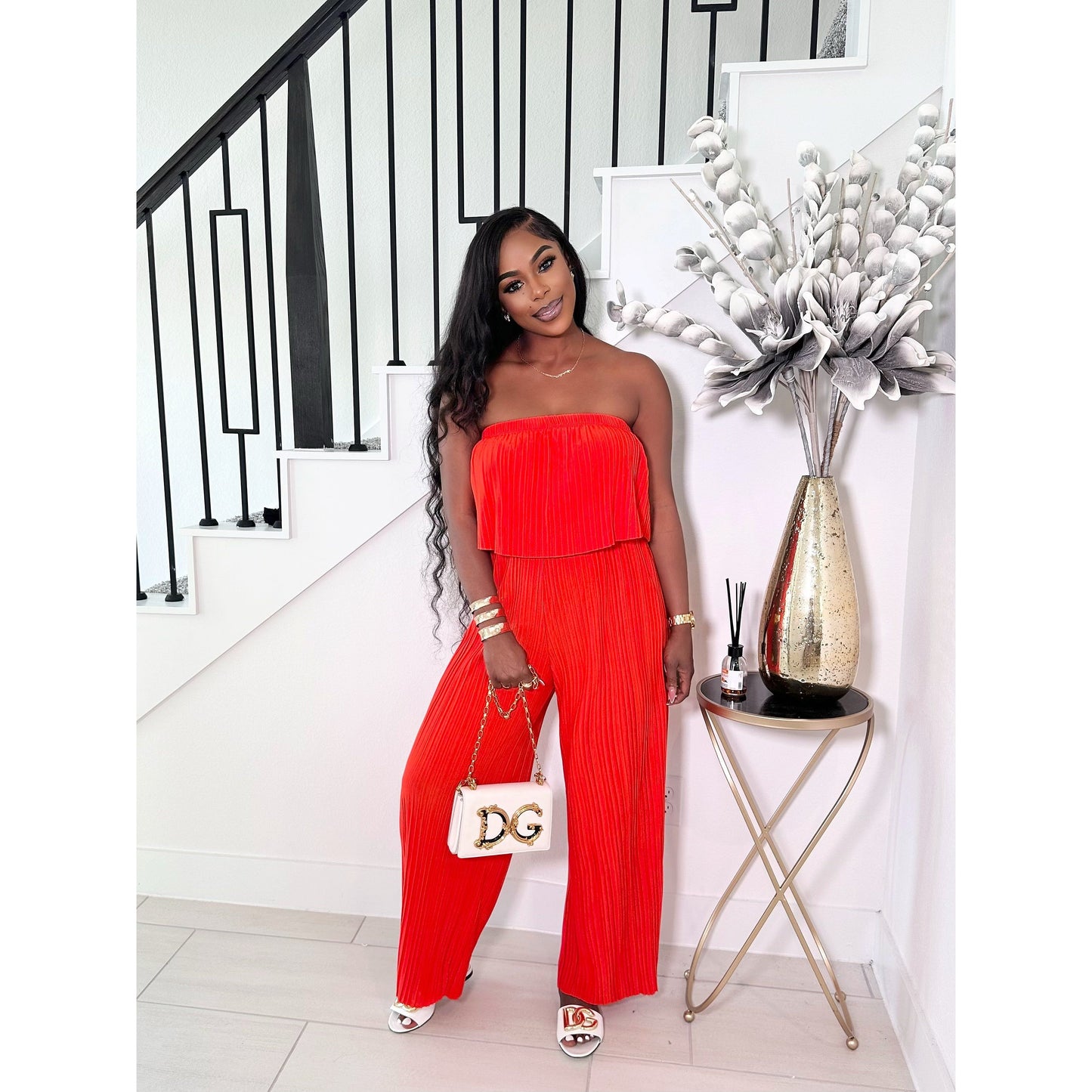 GET IT OFF THE SHOULDER JUMPSUIT (ORANGE RED)