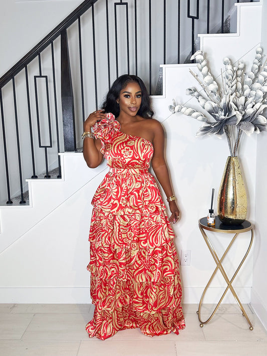 TURN HEADS MAXI TIERED DRESS (RED)