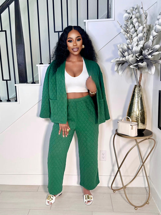GLAM UP IN QUILT PANTS SET (GREEN)