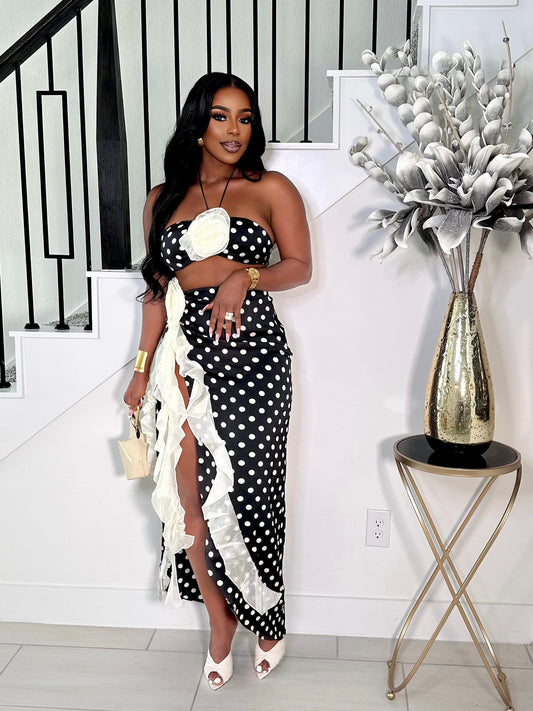 QUEEN ROSE POLKADOT RUFFLE SKIRT SET