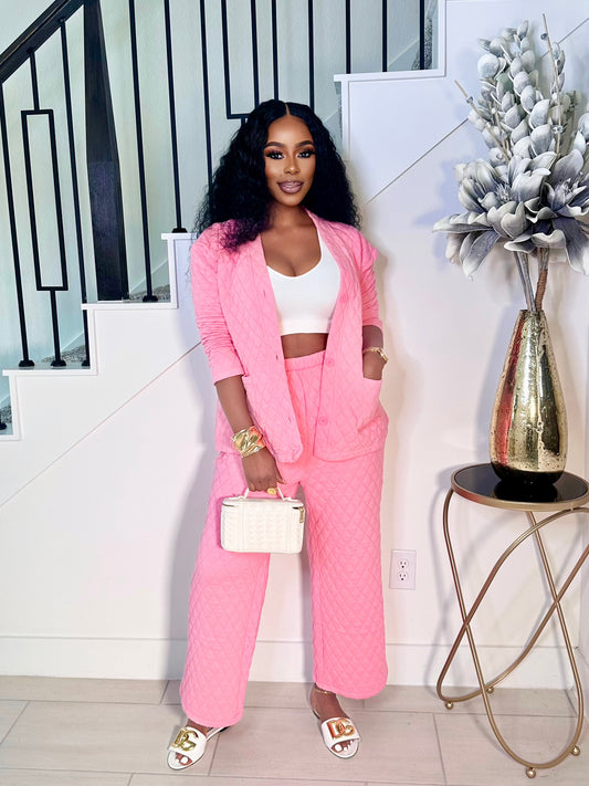 GLAM UP IN QUILT PANTS SET (PINK)