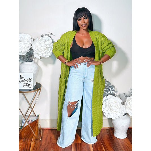 BABE ITS COLD MAXI KNIT OVERSIZED CARDIGAN (MOSS)