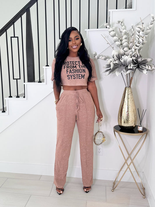 LESS BUSY LOUNGE PANTS SET (BEIGE)