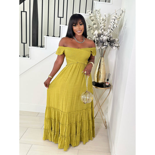 NIKKI OFF THE SHOULDER MAXI DRESS (DEEP LIME)