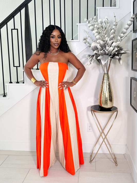 ELEVATE YOUR STYLE STRAPLESS JUMPSUIT (ORANGE)
