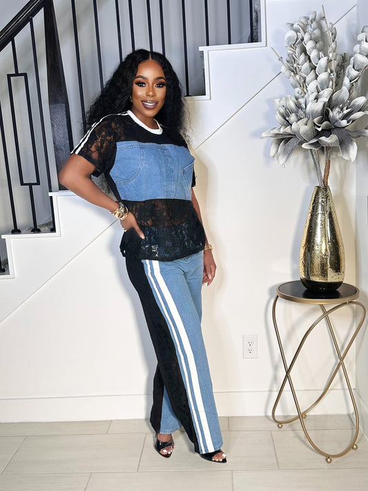 WHAT LACE 2PIECE PANTS SET (BLACK)