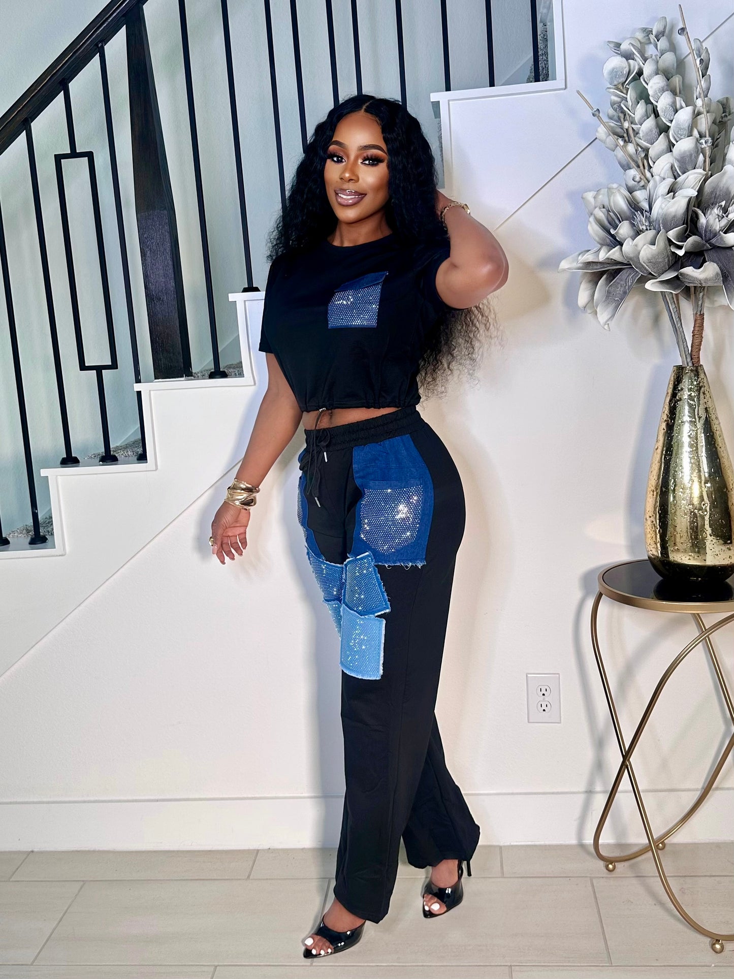 MORE DENIM PLEASE 2PIECE SET (BLACK)