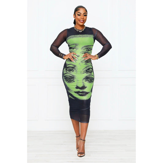 FACE THE GLOW LONG SLEEVES MESH DRESS