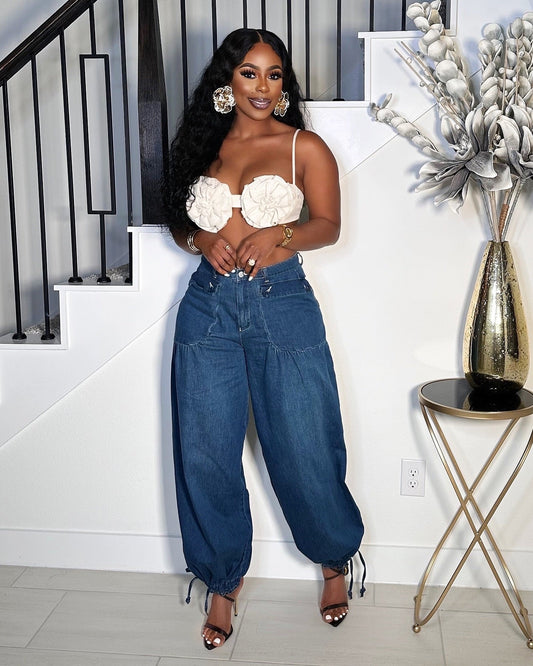 STEP OUT DRAW STRINGS DENIM PANTS