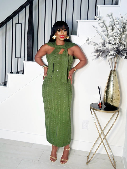 KYLIE 2 PIECE BUTTON DOWN KNIT DRESS (OLIVE)