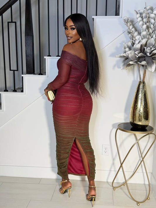 KEEP THEM FALLING OFF MESH LONG SLEEVE DRESS