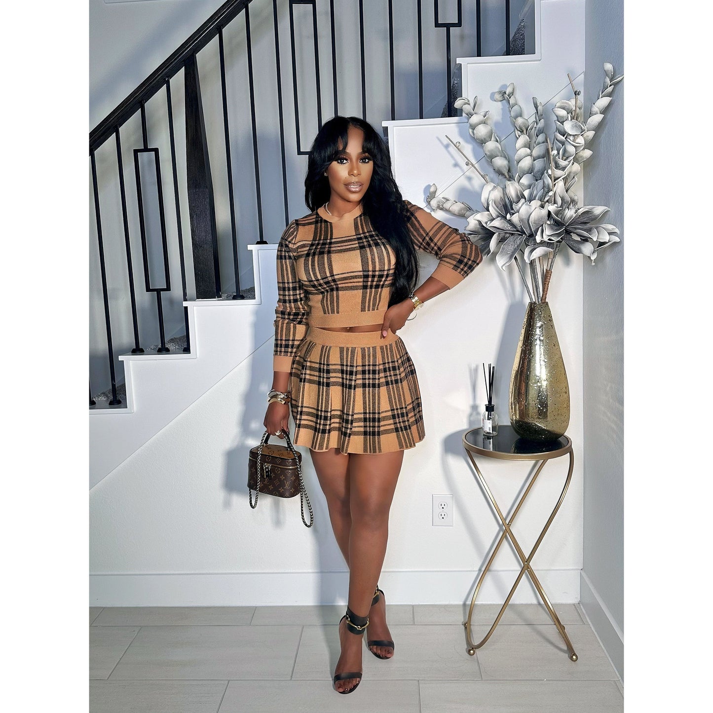 JUJU PLAID SWEATER MINI SKIRT SET