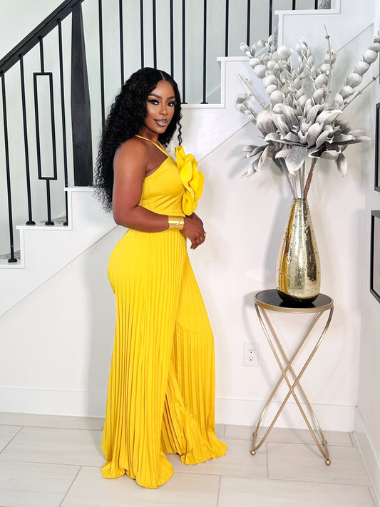 FEELS GOOD 3D FLOWER PLEATED JUMPSUIT (YELLOW)