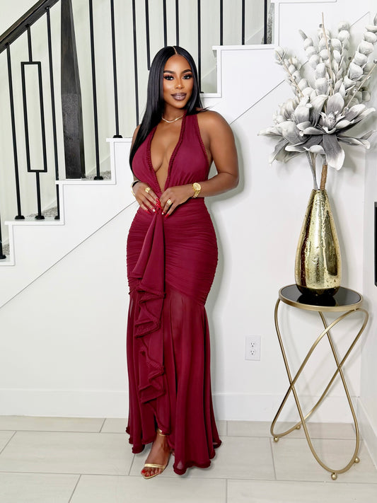 STELLA MAXI HALTER NECK DRESS (CHERRY)
