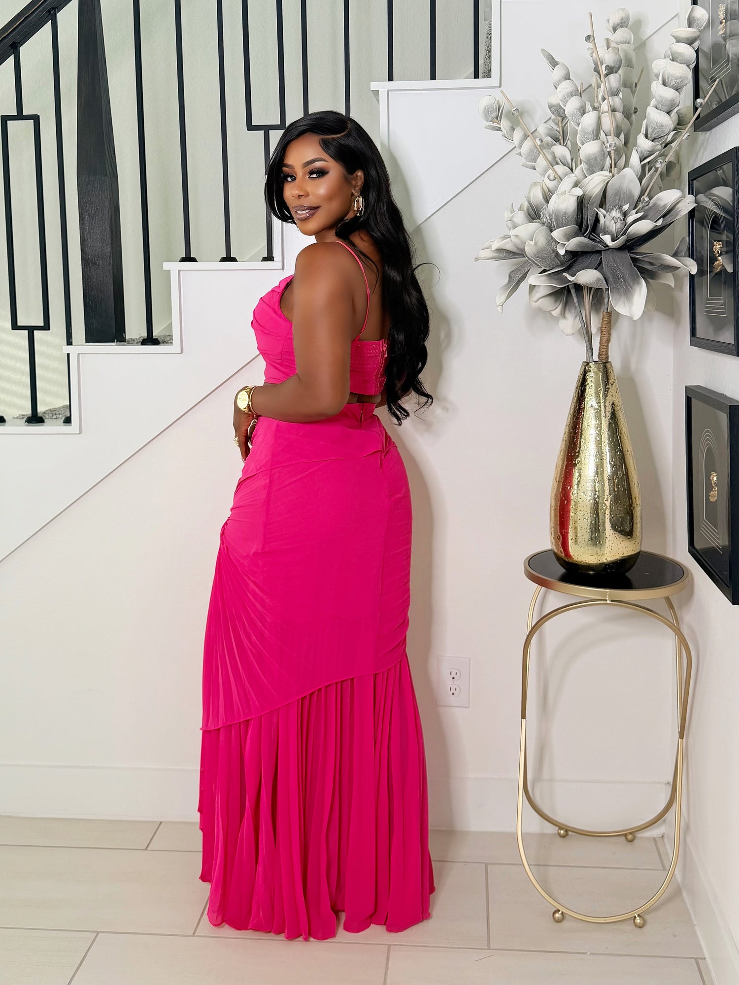 pink full skirt dress Peony Princess Midi Dress Teuta Matoshi