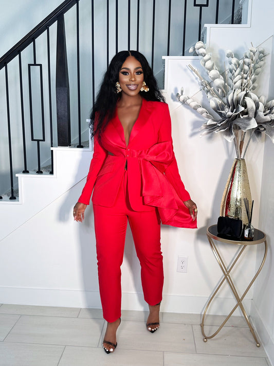 TOP FASHION CUTOUT BLAZER PANT SET