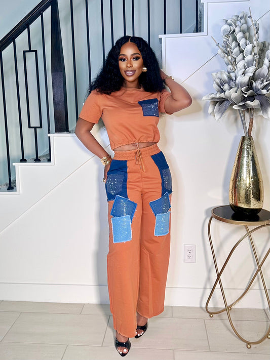 MORE DENIM PLEASE 2PIECE SET (RUST)