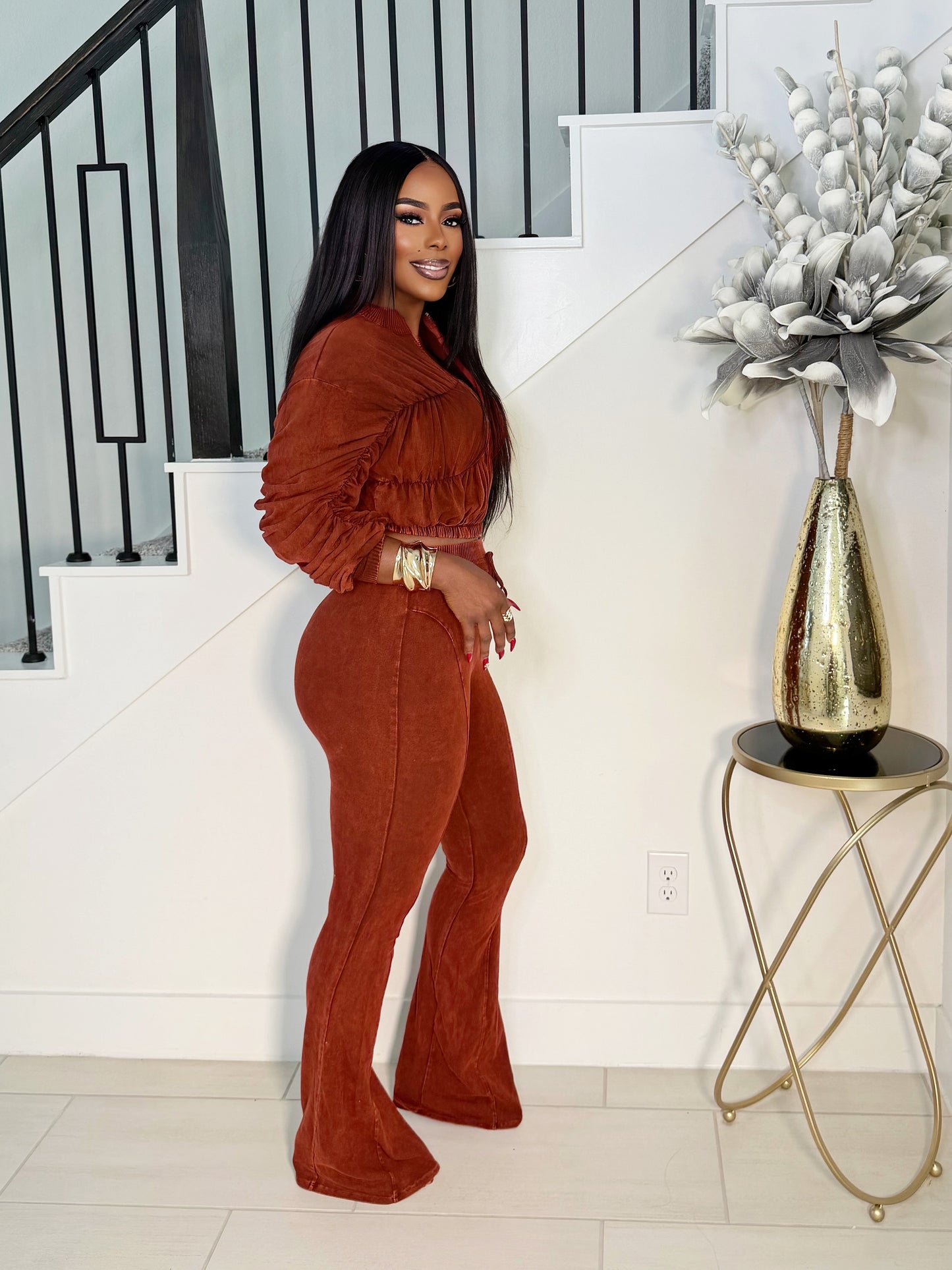 KEISHA 2 PIECE WASH PANTS SET (BRICK)