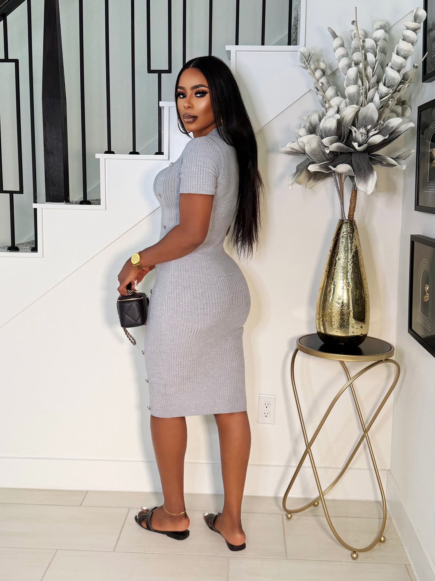 MEG SLIM FIT KNITTED DRESS (GREY)