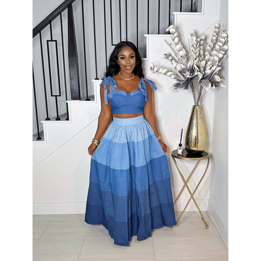 TIE ME UP DENIM MAXI SKIRT SET