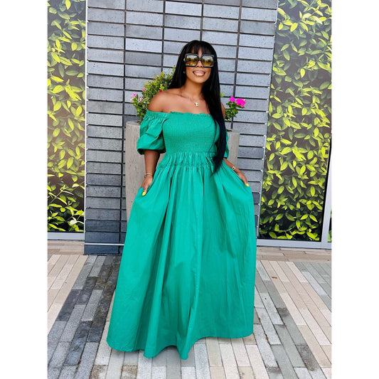 MAKE A STATEMENT BUBBLE SLEEVES MAXI DRESS  (KELLY GREEN)