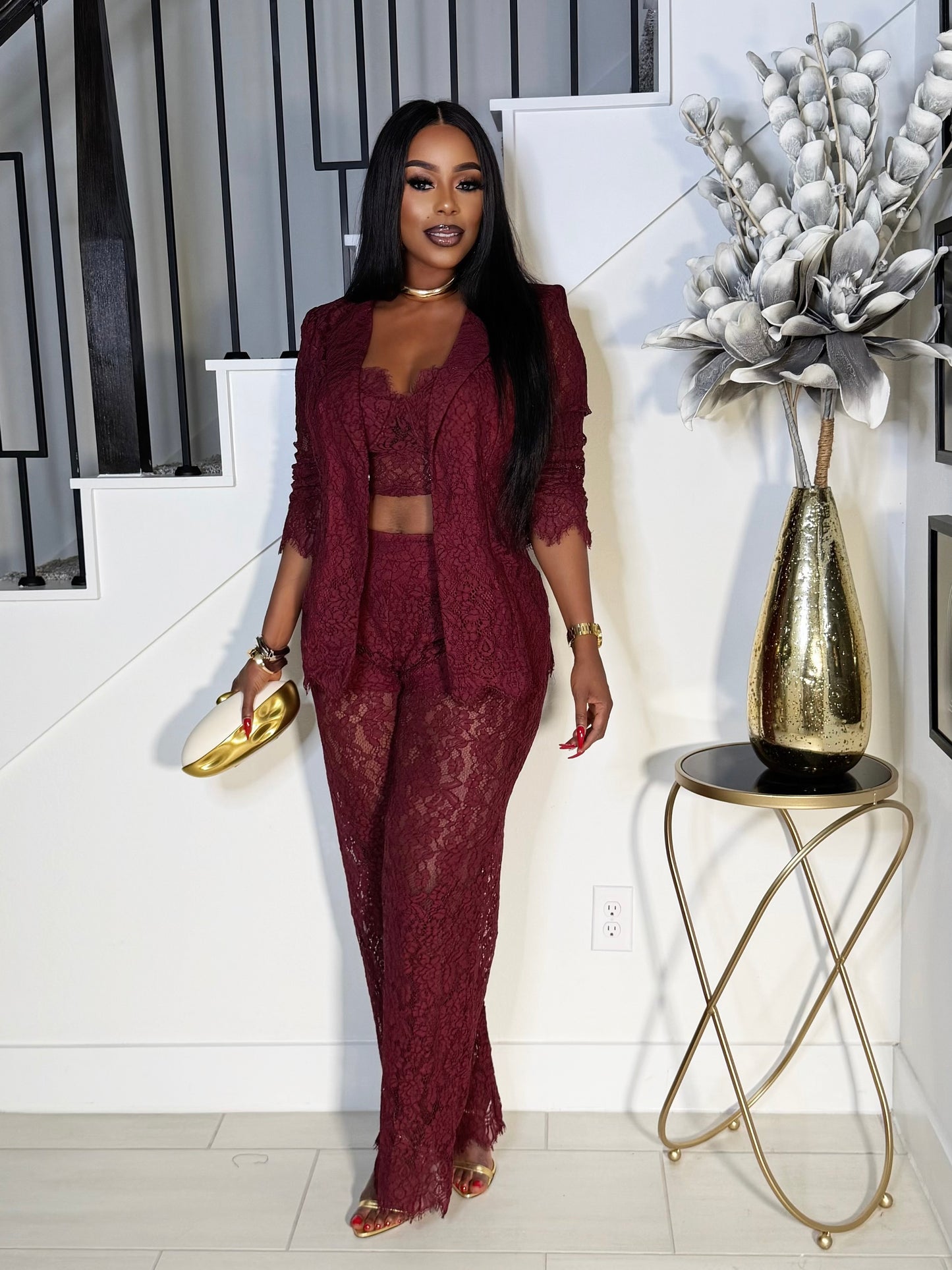 THE FALL 3PIECE BLAZER SET (BURGUNDY)