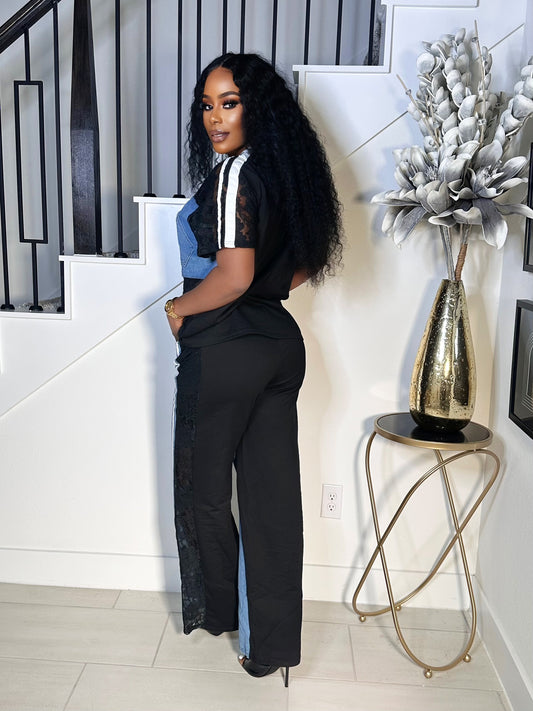 WHAT LACE 2PIECE PANTS SET (BLACK)