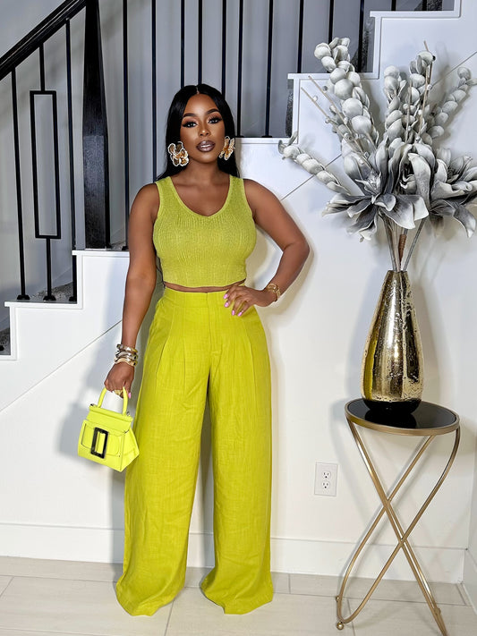 GOOD FEELS LINEN PANTS SET (CITRON)