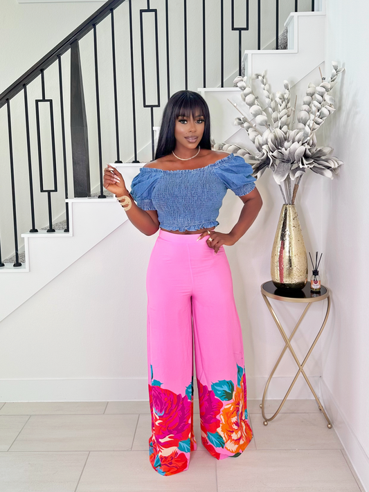 FLORAL PALAZZO PANTS (PINK)