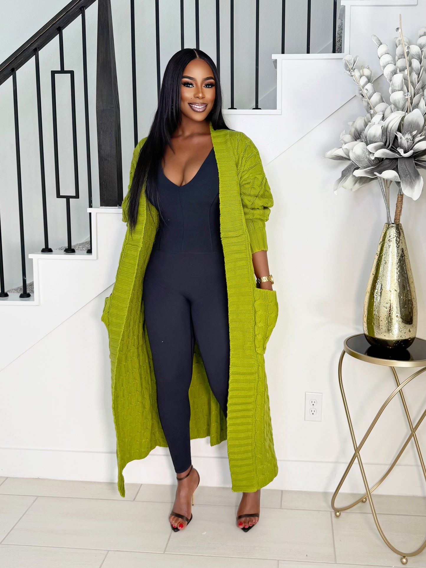 STAY WARM OVERSIZED CARDIGAN (LIME)