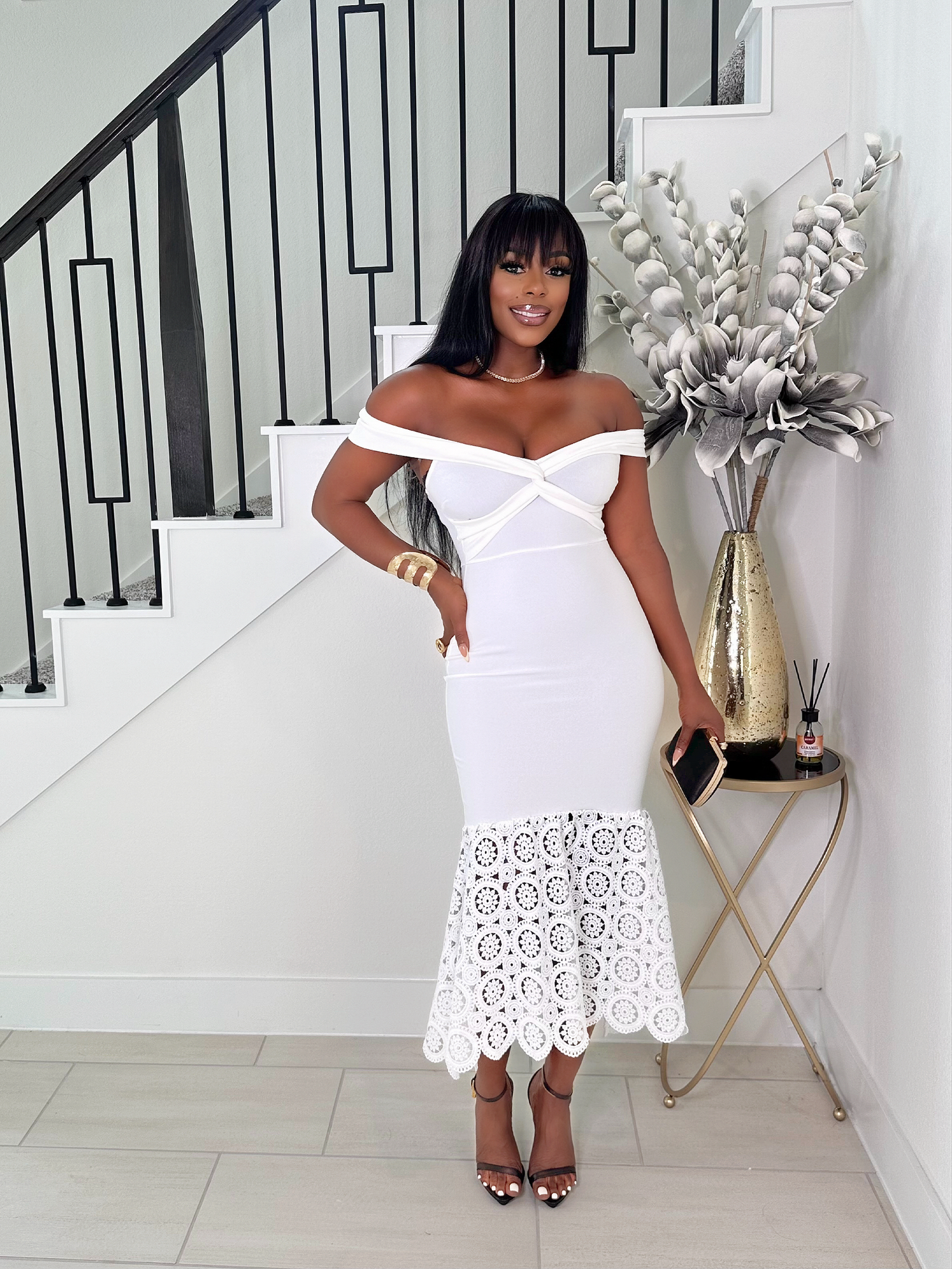 SHOW ME OFF LACE MERMAID MIDI DRESS (WHITE) B-L-U-SH BY JOELLE SHOW ME OFF LACE MERMAID MIDI DRESS (WHITE) B-L-U-SH BY JOELLE