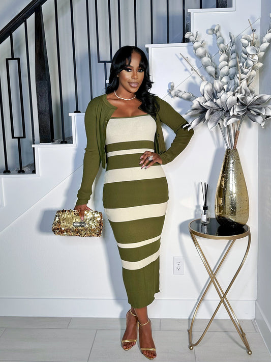 ALWAYS PRETTY CARDIGAN DRESS SET (OLIVE)