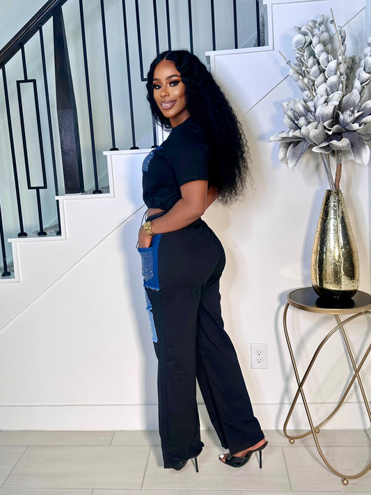 MORE DENIM PLEASE 2PIECE SET (BLACK)