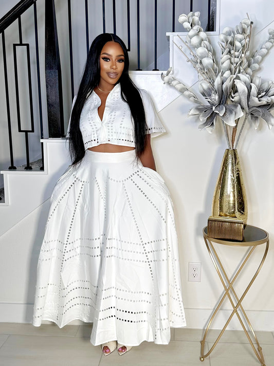 MAKE A WISH CLASSY WHITE FLARE SKIRT SET (WHITE)