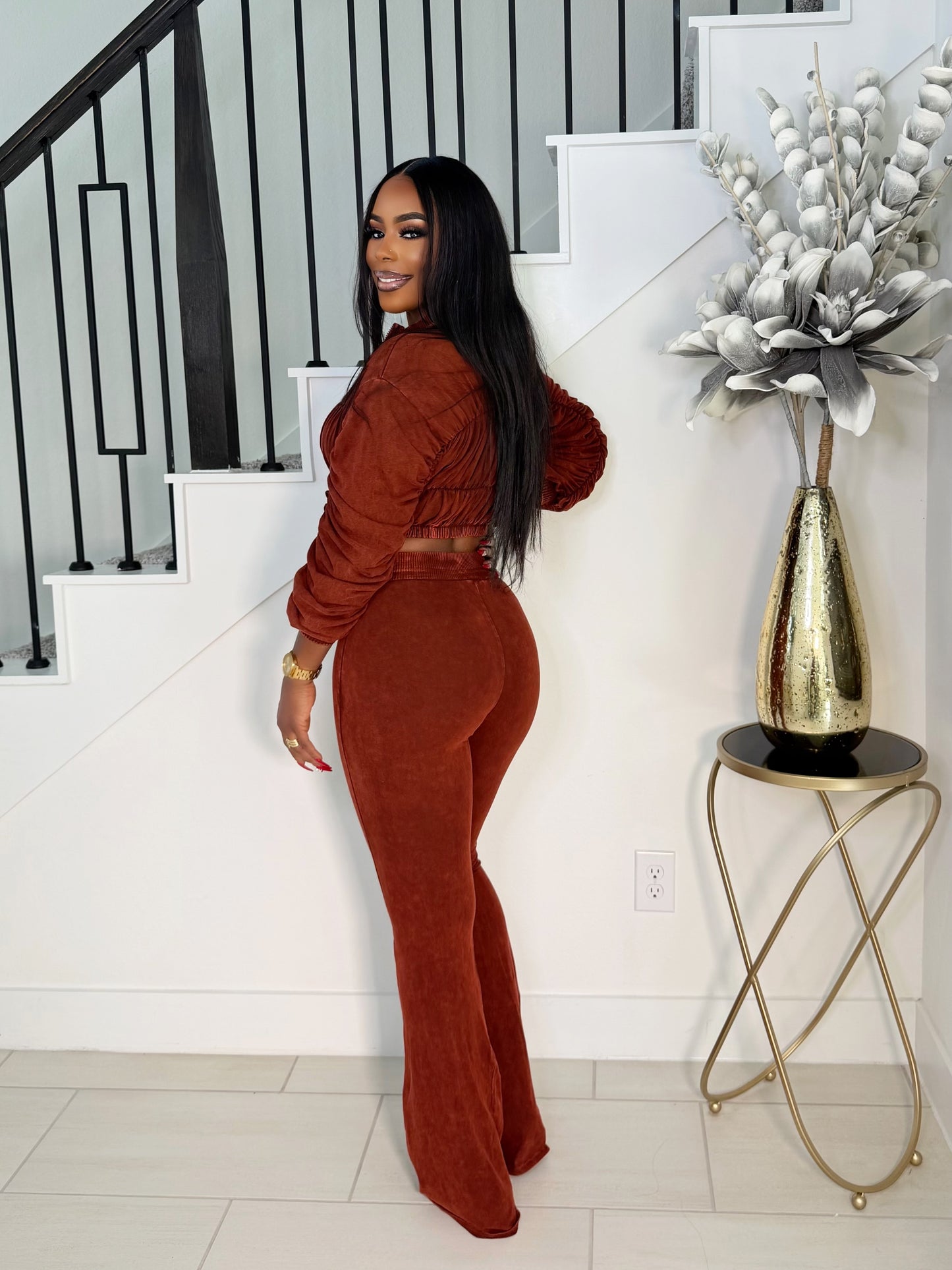 KEISHA 2 PIECE WASH PANTS SET (BRICK)