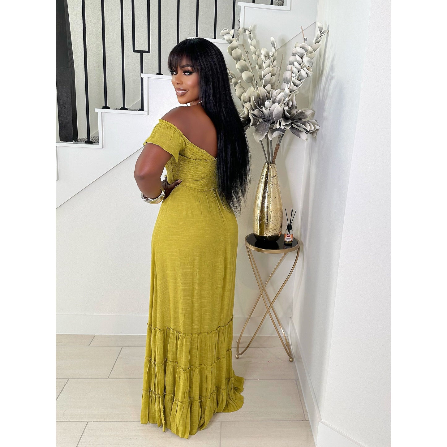 NIKKI OFF THE SHOULDER MAXI DRESS (DEEP LIME)