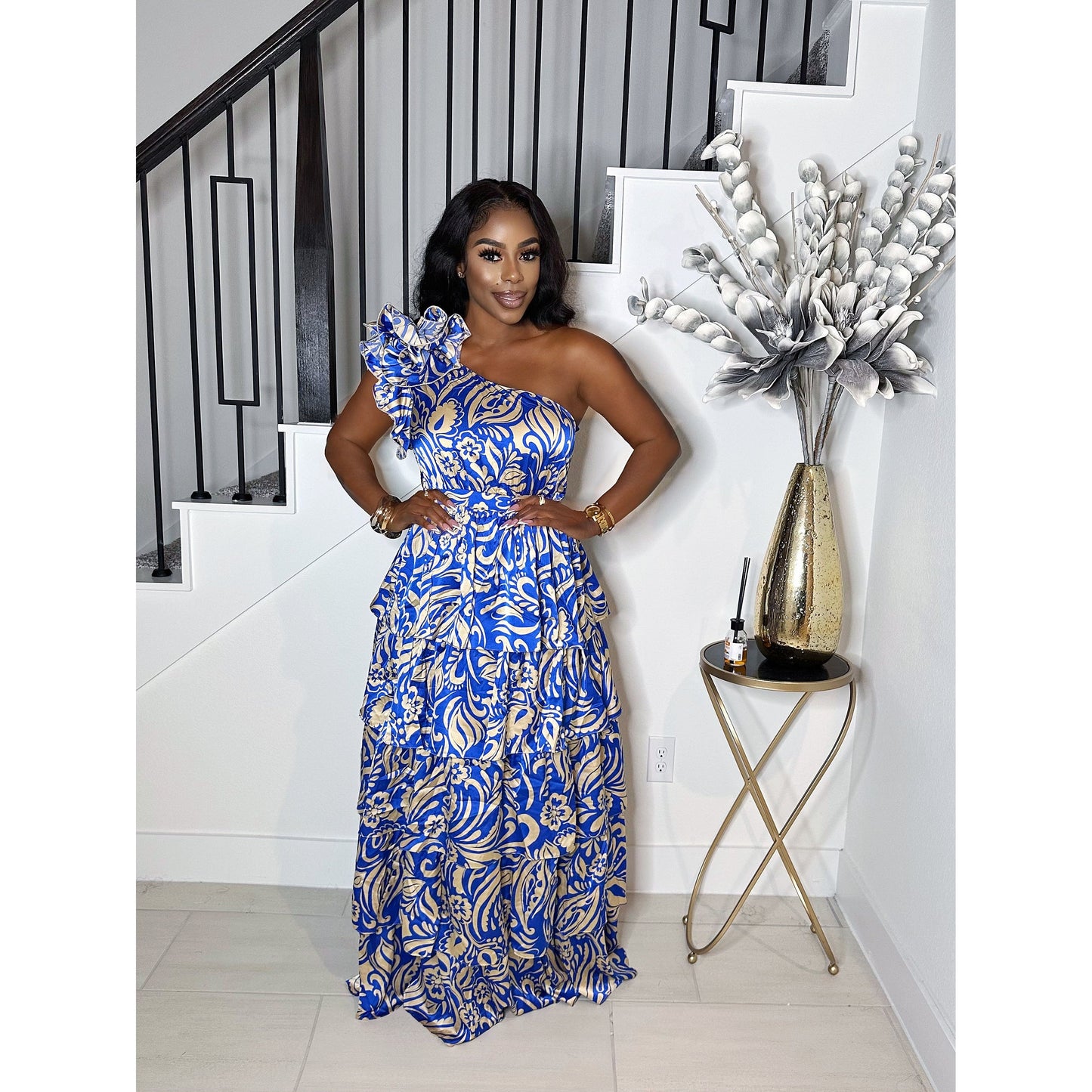 TURN HEADS MAXI TIERED DRESS (BLUE)