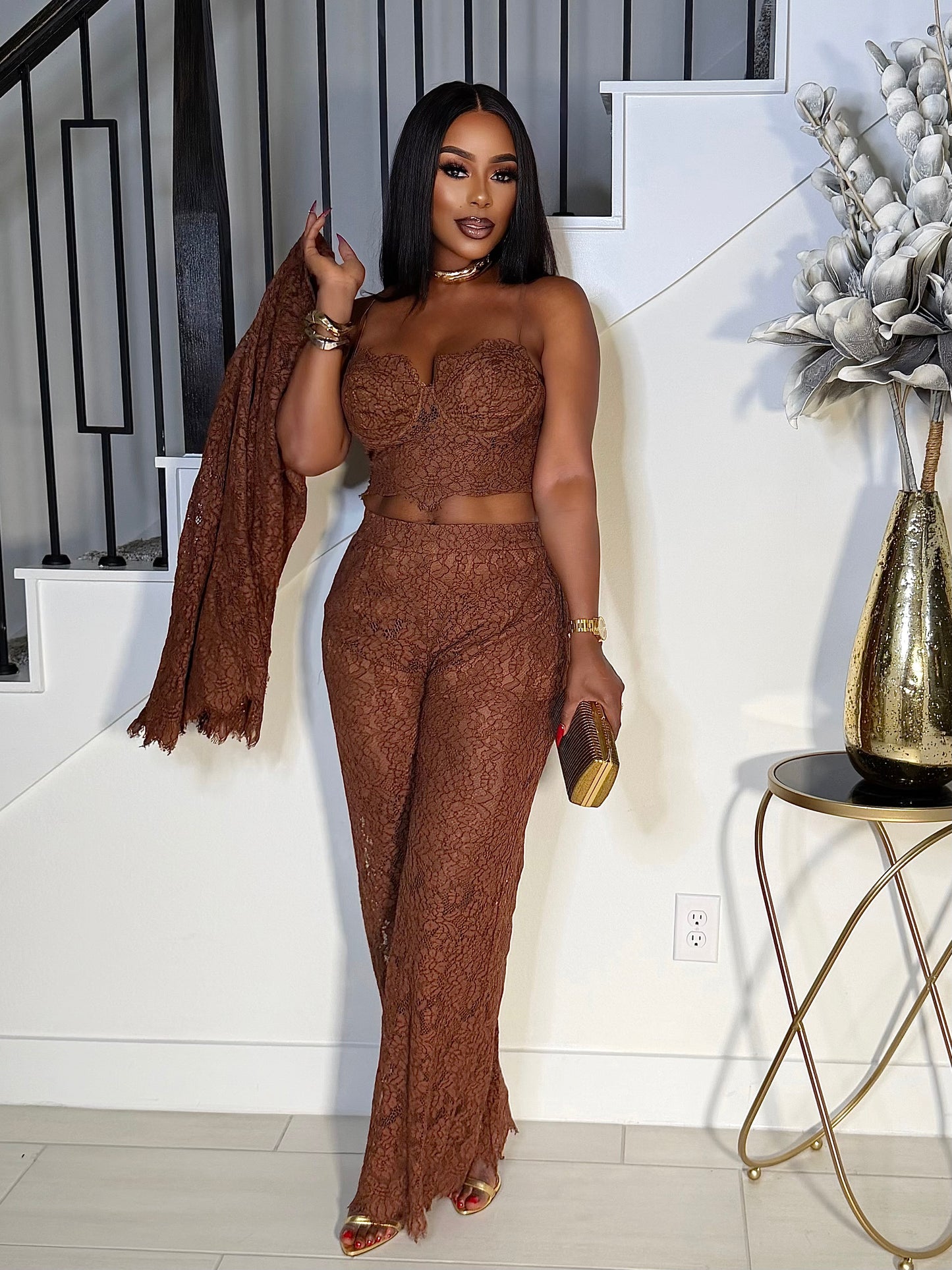 THE FALL 3PIECE BLAZER SET (BROWN)