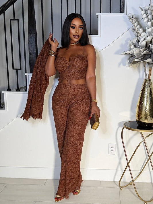 THE FALL 3PIECE BLAZER SET (BROWN)