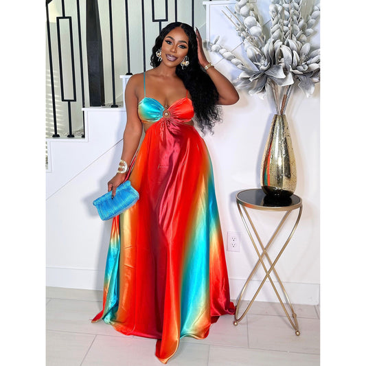 FLAMIN HOT MAXI CUTOUT DRESS