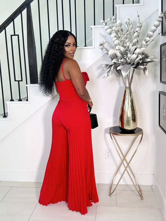 FEELS GOOD 3D FLOWER PLEATED JUMPSUIT (RED)