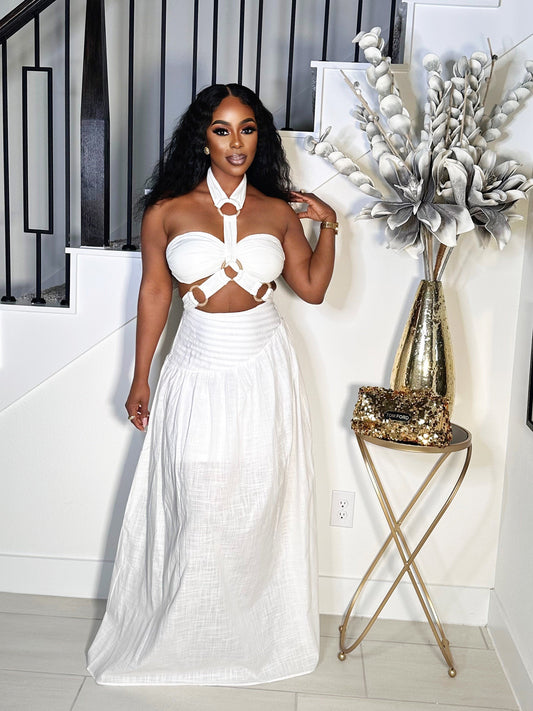 MAJOR ATTRACTION LINEN 2 PIECE MAXI DRESS (WHITE)