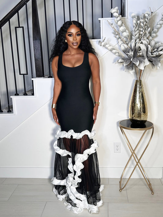 SPECIAL OCCATION BANDAGE SHEER MAXI DRESS